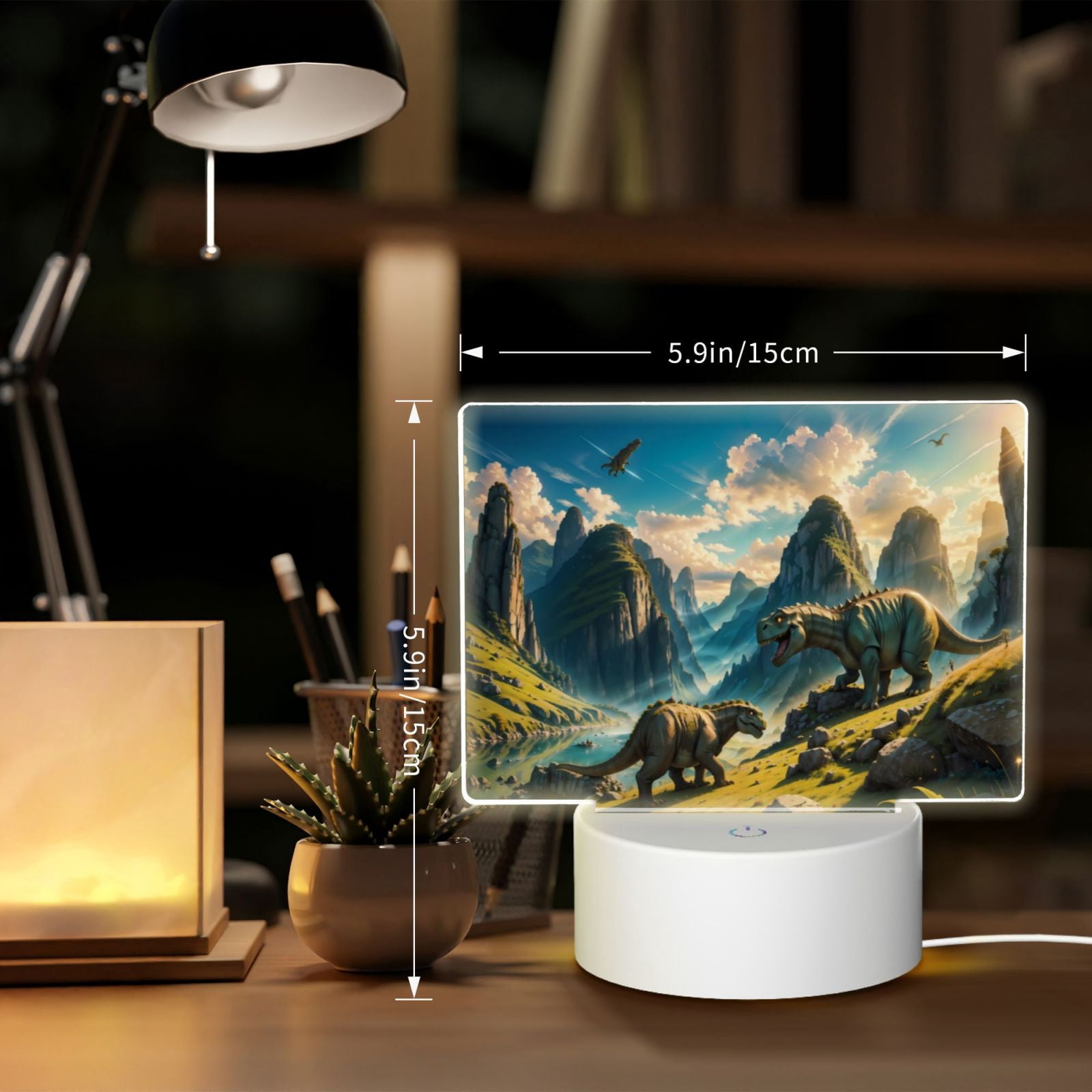 Kdxio Valley River Dinosaur Rectangular Acrylic Night Light Acrylic Sleep Night Light Friend Gifts for Birthday Gifts for Women Teens Boys Girls