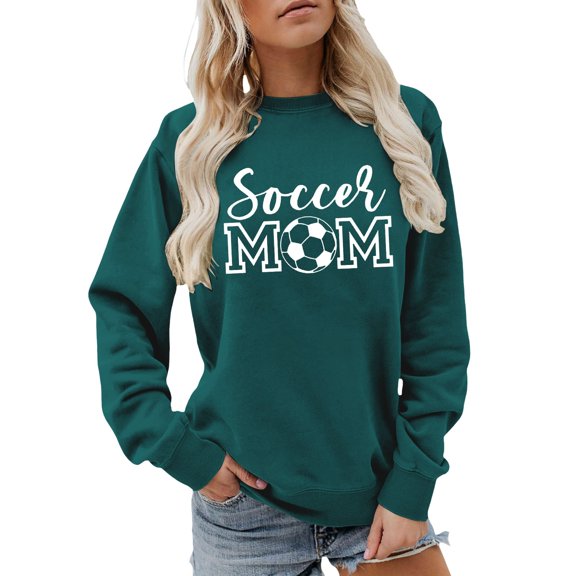 XIAOCHA Women's Soccer Mom Football Graphic Sweatshirt Long Sleeve Crewneck Pullover Sports Mom Casual Pullover Top, Dark Green, Sizes XXXL