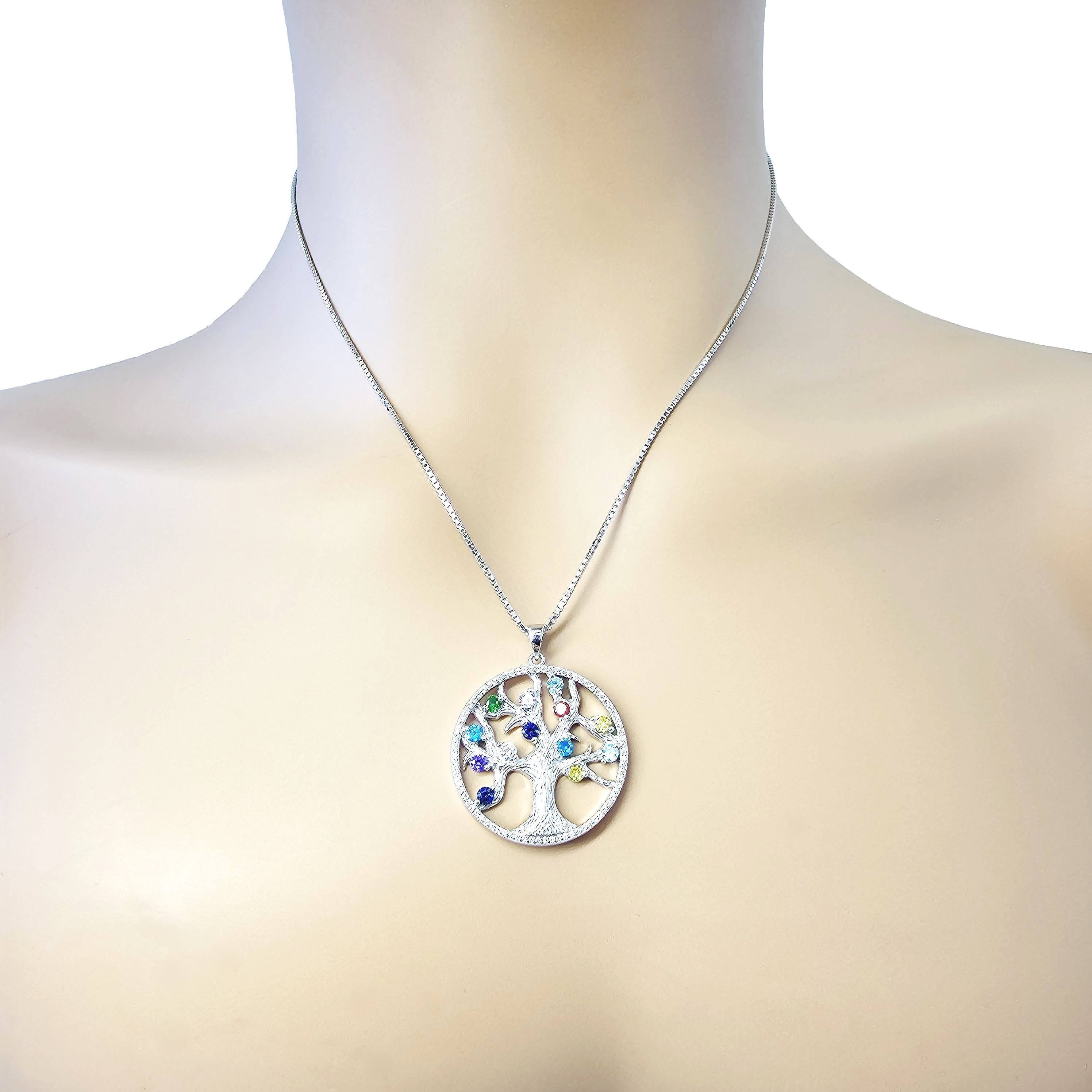 Nana Mothers Tree of Life Birthstone Necklace & CZ Bezel Female Adult in - 10k- White Gold - Stone 3