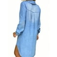 thumbnail image 3 of Women Denim Shirt Dress Long Sleeve Solid Color Stretch Casual Fashion, 3 of 5