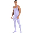 thumbnail image 4 of YEAHDOR Mens Glossy Full Body Unitard Sleeveless Gym Sports Wrestling Singlet One Piece Bodystocking Bodysuit Jumpsuit Light Purple XL, 4 of 7
