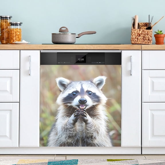 Hands Folded Raccoon Dishwasher Magnet Cover Magnetic Fridge Door Cover Home Kitchen Decor 23"x 26"