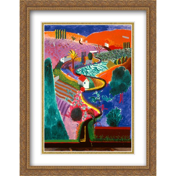 Nichols Canyon 2x Matted 28x36 Large Gold Ornate Framed Art Print by David Hockney