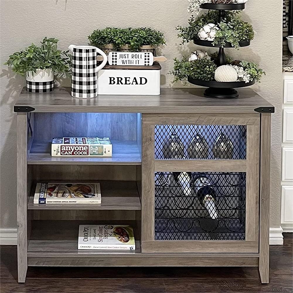 Bestier RGB Sideboard Buffets with Sliding Door Wine Bar Grey