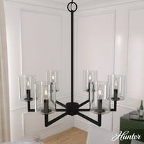 Hunter - Kerrison 6-light Natural Black Iron, Large Chandelier, Dimmable, Candle Shaped, for Bedrooms, Dining, Living Rooms - 19534