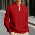 thumbnail image 2 of YOIAVAIOY Mens Half Zip Sweatshirts Long Sleeve Fleece Sweatshirt Solid Casual Pullover with Pocket Red M, 2 of 7