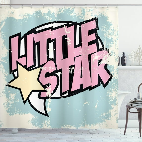 Ambesonne Popstar Party Shower Curtain, Grunge Retro Star, 69"Wx84"L, Pale Pink Pale Blue