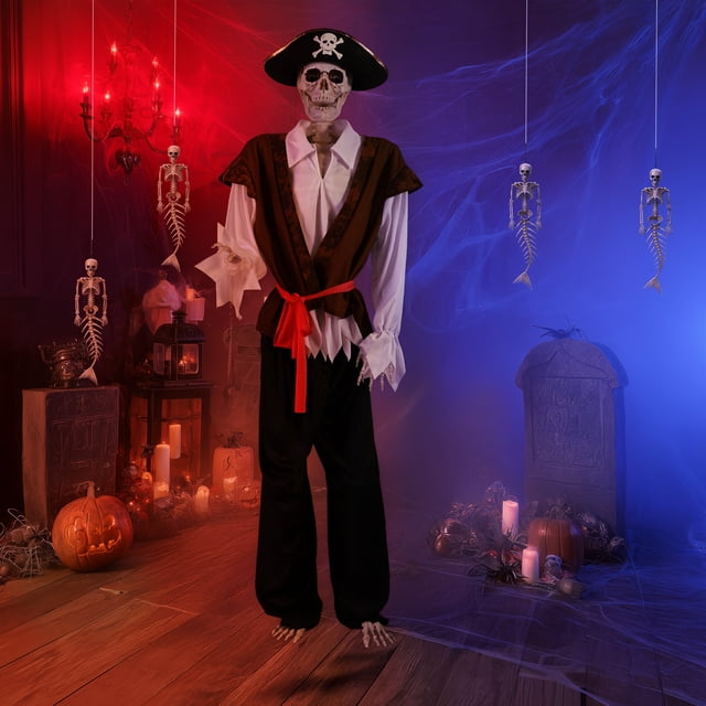 Yescom 5.4 Ft Pirate Captain Skeleton w/ 4 Pcs Mermaid Skeleton Halloween Decorations Party 2025