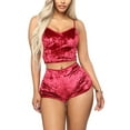 thumbnail image 2 of Ensemble de Pyjama en Velours Aguichant pour Femmes, Haut Court + Short Combinaison, 2 of 5