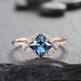 thumbnail image 4 of Princess Cut Alexandrite Engagement Ring Set 14K Rose Gold Floral June Birthstone Moissanite Promise Wedding Bridal Set, 4 of 5