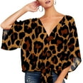 thumbnail image 2 of Women's Plus Size V Neck Blouses Tie Knot Front Summer Chiffon Tops Loose 3/4 Batwing Sleeve Drop Shoulder Shirts, 2 of 3