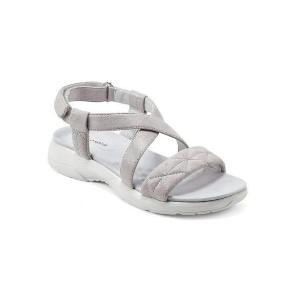 EASY SPIRIT Womens Silver Strappy Cushioned Arch Support Treasur Round Toe Wedge Slingback Sandal 8.5 M
