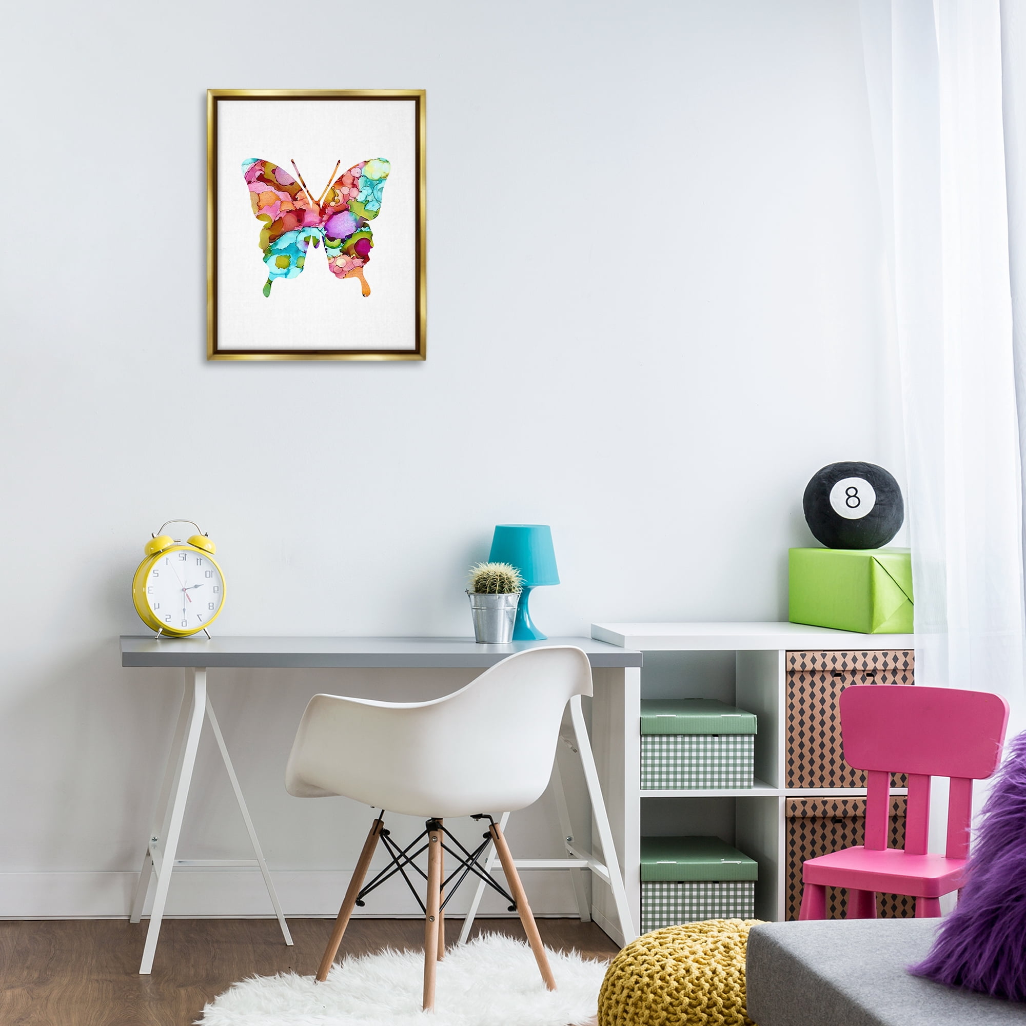 Stupell Industries Bold Patterned Butterfly Animals Painting Gold Floater Framed Canvas Art Print Wall Art, 17 x 21