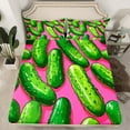 thumbnail image 2 of Manfei Cartoon Cucumber 3pcs Twin Sheet Sets,Pink Green Twin Fitted Sheet,Cuke Pickle Breathable Flat Sheet,Super Cozy Teenager Bedroom Decor, 2 of 7