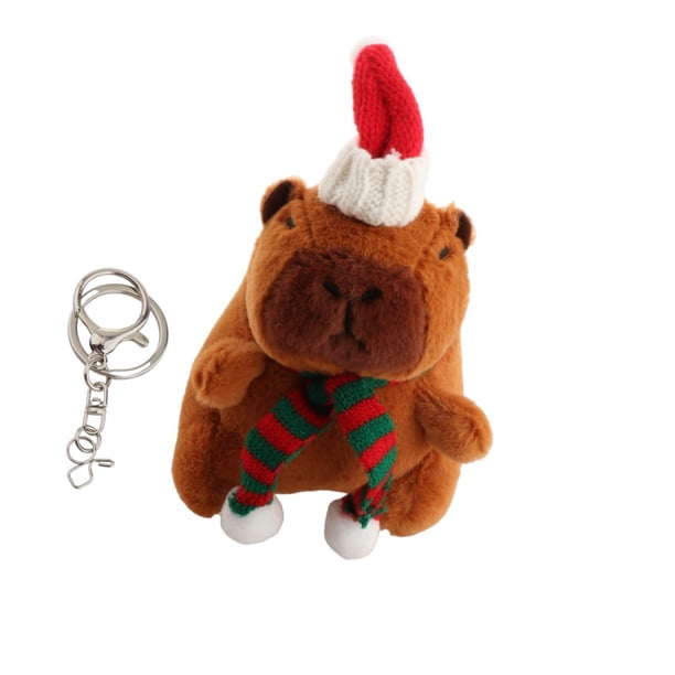 Llavero de peluche de carpincho, mochila de animales de peluche de carpincho, colgante de muñeca portátil llavero bufanda verde