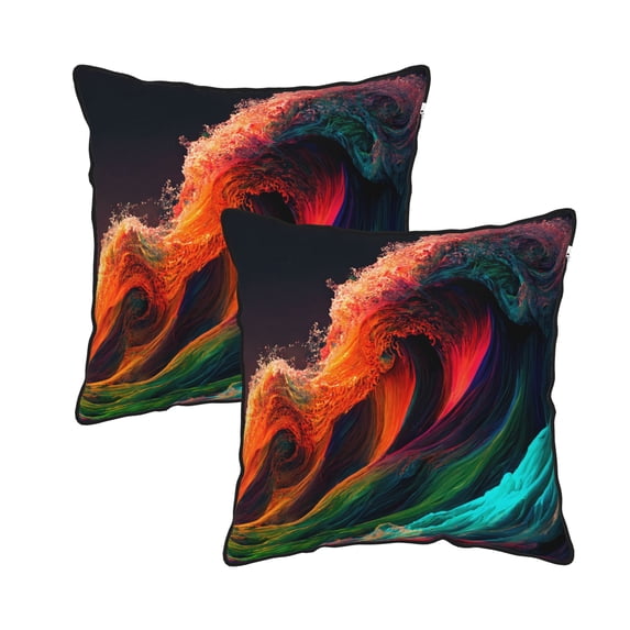 Velvet Decorative Throw Pillow Covers Set of 2, Soft Square Cushion Cover with Invisible Zipper Colorful Waves Printing, 16"x16"