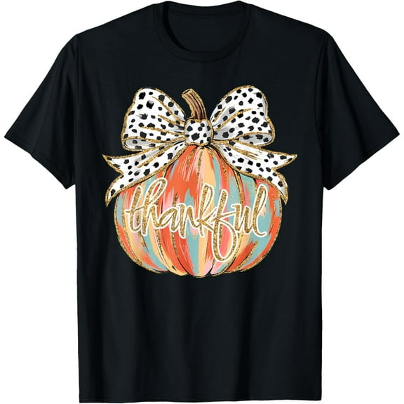 Thankful Pumpkin Coquette Bow Thanksgiving Fall Y'all Autumn T-Shirt