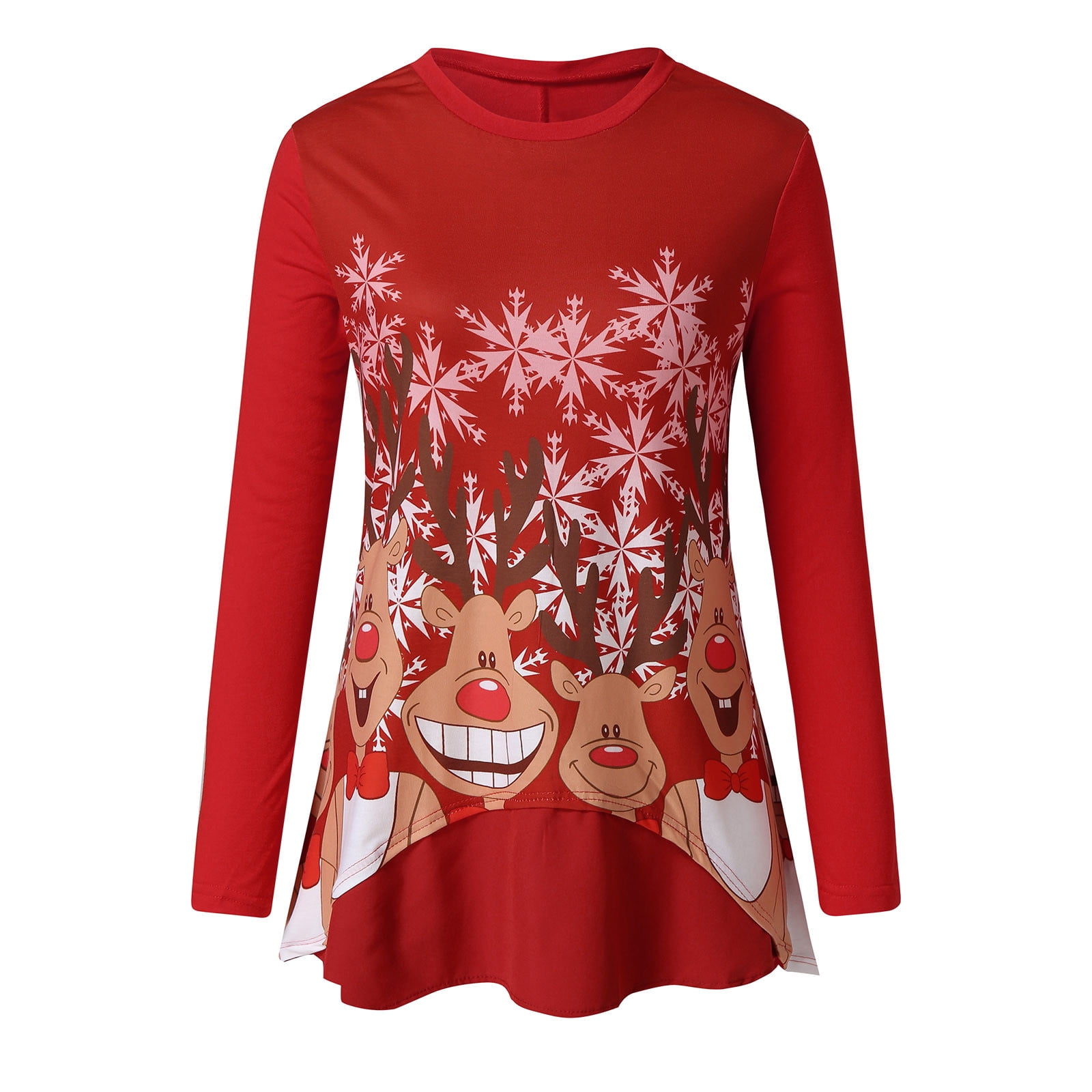 Long Sleeve Shirts Women Cute Christmas Tree Snowman Graphic Tee Tshirts Casual Loose Tunic Tops to Wear with Leggings 