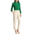 thumbnail image 3 of INSPIRE CHIC Women's Stand Collar Pleated Button Keyhole Button Blouse S Green-1, 3 of 8