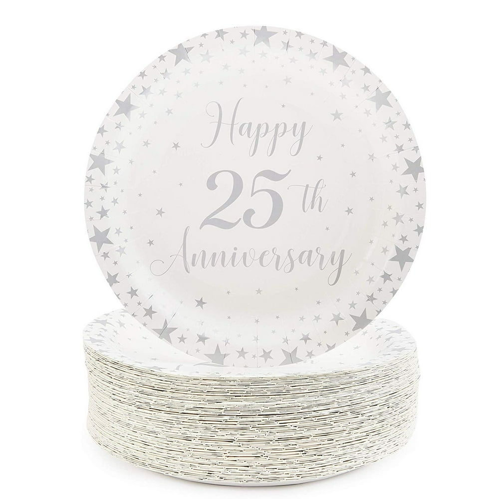 80 Packs Happy 25th Anniversary Party Disposable Paper Plates 7" for
