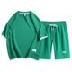 thumbnail image 1 of Pantalones Cortos Atléticos para Hombres con Bolsillos de Ajuste Suelto de Dos Piezas, Camiseta de Cuello Redondo de Tamaño Grande Y Pantalones Cortos, Poliéster Suave Toda la Temporada Casual, Conjun, 1 of 3