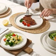 ALOFMO Stoneware Dinnerware Sets, Plates and Bowls Sets, Dish Set for 4, 12 Piece Dinner Set, Plate Sets for Kitchen, White