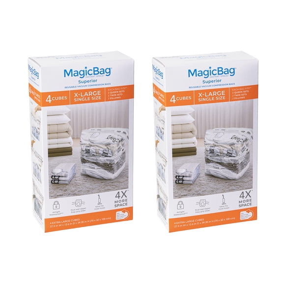MagicBag X-Large Vacuum Storage Bags, 8 Pack Cube Compression Bags for Bedding, Space Saving & Airtight
