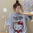 thumbnail image 2 of Camiseta de Hello Kitty para mujer, Top de algodón, ropa de calle suelta, Kawaii japonés, Kuromi Sanrio, manga corta, 2 of 6