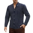 thumbnail image 2 of LZHGirlshop Mens Button Down Shirts Fit Stretch Streak Print Business Casual Long Sleeve Shirt for Men,Navy Blue,XL, 2 of 7