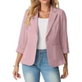 thumbnail image 5 of JWD Women's Slim Fit 3/4 Sleeve Notched Lapel Blazer - One Button Business Office Jacket with Pockets Pink 12, 5 of 6