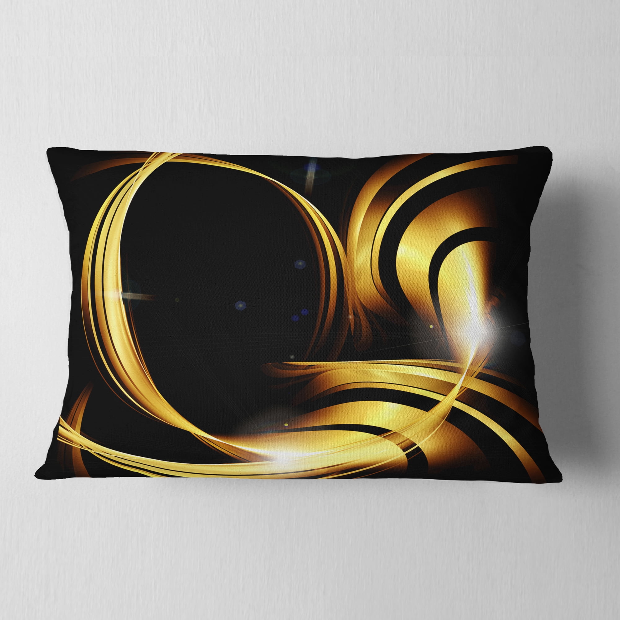 Designart Golden Abstract Warm Fractal Design - Abstract Throw Pillow - 12x20