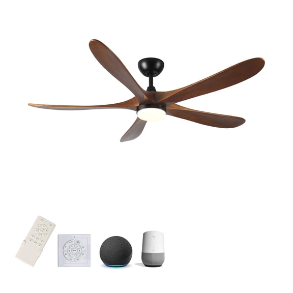 BOFANG Modern 52″ Ceiling Fan with LED Light, Solid Wood Blades, Remote & Wall Control