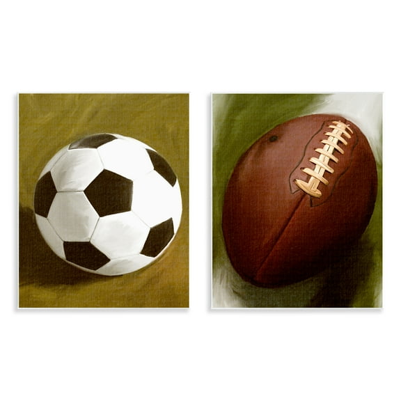 Stupell Industries Soccer & Football Traditional Sports Painting Unframed Art Print Wall Art, 11 x 14, Set of 2