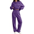 thumbnail image 2 of Huankd Sweatsuits Women 2 Piece Outfit Fleece Oversized Hoodie Wide Leg Sweatpants Track Suits Matching Lounge Pants Sets Purple L, 2 of 7