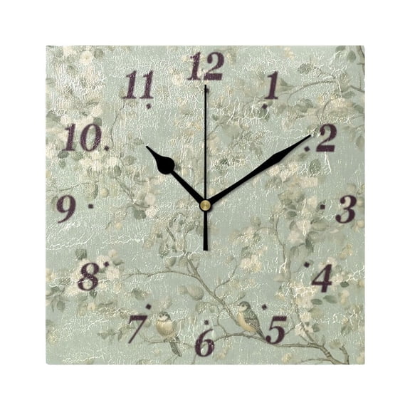 Birds in Bloom Wall Clock Square Clock Decoration Creative Clock Dual Use Black Pointer 7.78in