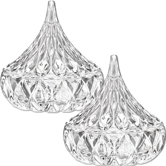 ACDANC 2 Pcs Glass Candy Jar with Lid Decorative Candy Bowl Crystal Covered Storage Jar