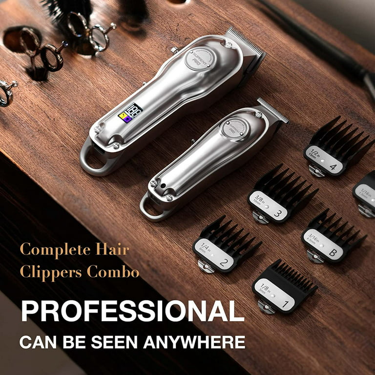 SUPRENT® Professional Hair Clippers for Men, Hair Cutting Kit & Zero Gap  T-Blade Trimmer Combo, Cordless Barber Clipper Set with LED Display  (Silver) 