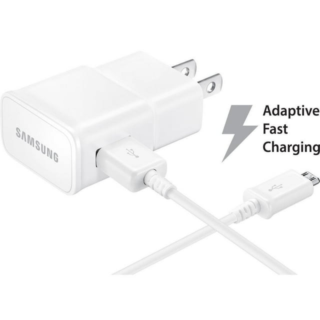Samsung Adaptateur Mural de Charge Rapide Adaptative et Câble Micro USB de 1 m pour Galaxy S4 S6 S7 Edge Plus Note 2 4 Alpha, Blanc