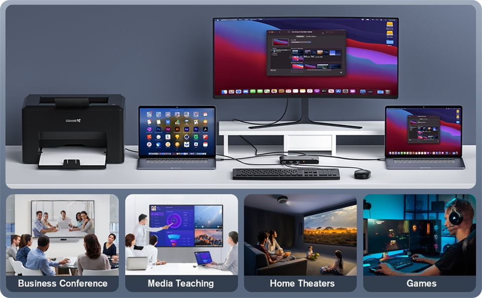 AUBEAMTO USB C KVM Switch 8K@60Hz 4K@120Hz, 2 Port Type C KVM Switch for 2 Computers Share 1 Monitor, USB C KCM with 3 USB 2.0 Ports & 100W Power Delivery, 2 USB-C Cables Included