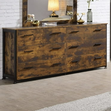 Newboti Furniture Rustic Oak And Black 6-Drawer Dresser 0903