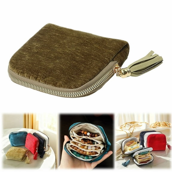 Small Travel Jewelry Case, 5-Layer Velvet Zipper Pouch Bag, Portable Soft Velvet Organizer Pouch, Elegant Jewelry Necklace Bracelet Bag Holder for Journey, 2025 Crystal Jewelry Storage Pouch