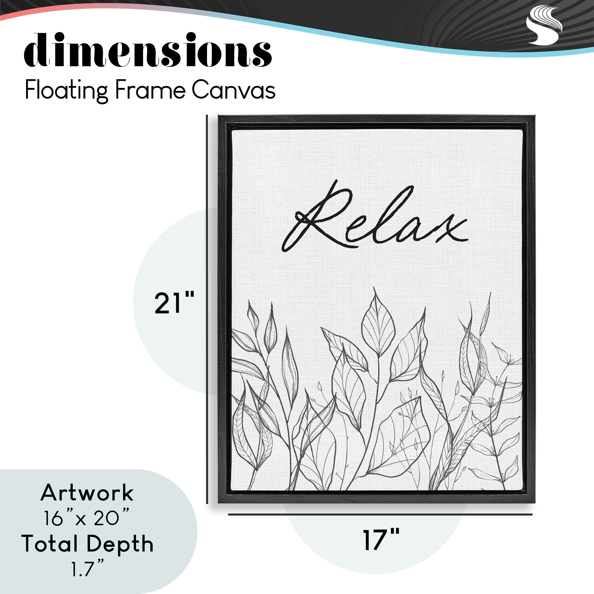 Relax with Leaf Outlines Black Framed Floater Canvas Wall Art, design by Lettered and Lined
