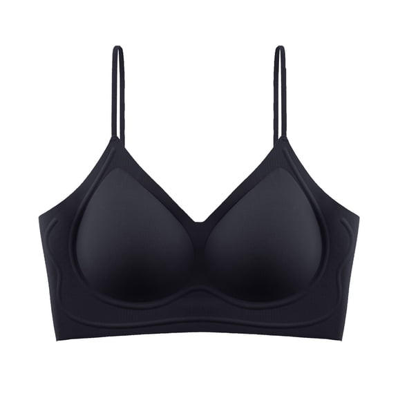 AHTJRT Seamless Mastectomy Bra for Women V-Neck Bra with Support Pads Comfort Lift Daily Sleep Workout Bralettes with Spaghetti Straps Black L