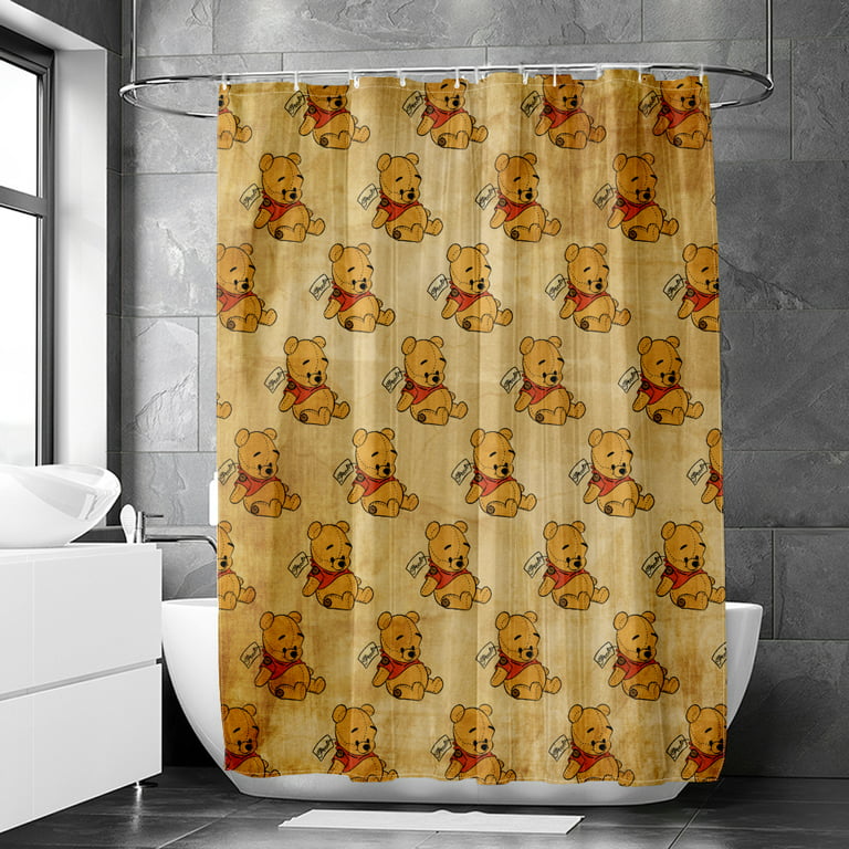 Shower Curtain M-150*180cm Winnie the Pooh Bathroom Decor Winnie the Pooh  Aesthetic Modern Fabric Waterproof Shower Curtain Set with Hook 