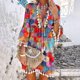 thumbnail image 1 of Puntoco Vestido De Manga Corta Con Cuello En V, Vestido De Manga Tres Cuartos De Encaje Con Borlas Estampado De Verano Para Mujer, Colorido L, 1 of 6
