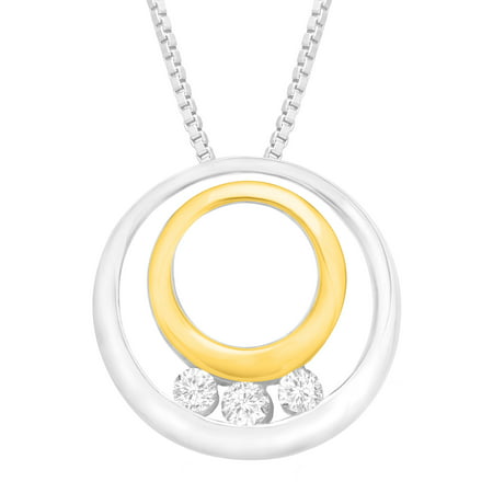 Duet 1/5 ct Diamond Three-Stone Circle Pendant Necklace in Sterling Silver & 14kt Gold