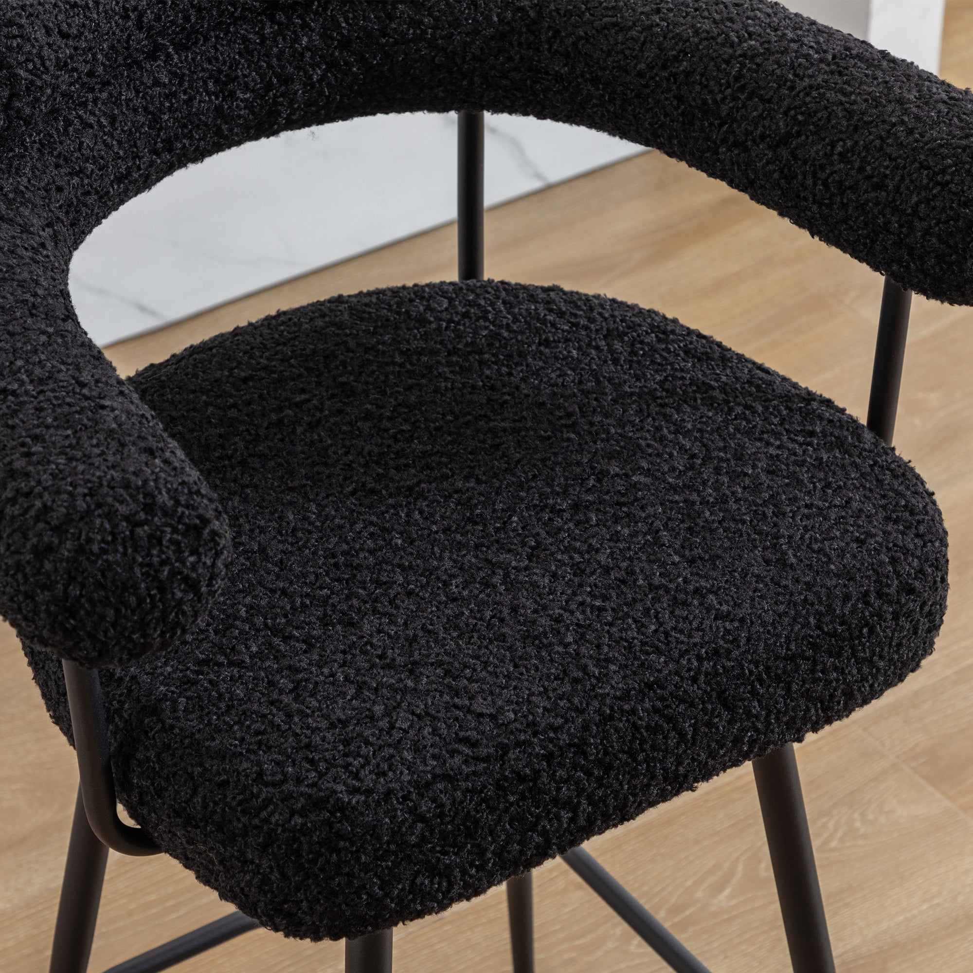 Zesthouse 26.7" Swivel Counter Stools Set of 2, Upholstered Sherpa Bar Stools with Back and Metal Legs, Modern Counter Height Chairs for Kitchen Island, Black