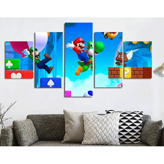 5 Cuadros Decorativos Mario Bros Mario Y Yoshi Saltando Canvas Listo Para Colgar 150x84cm Jungle Art Impresion Tela Arte