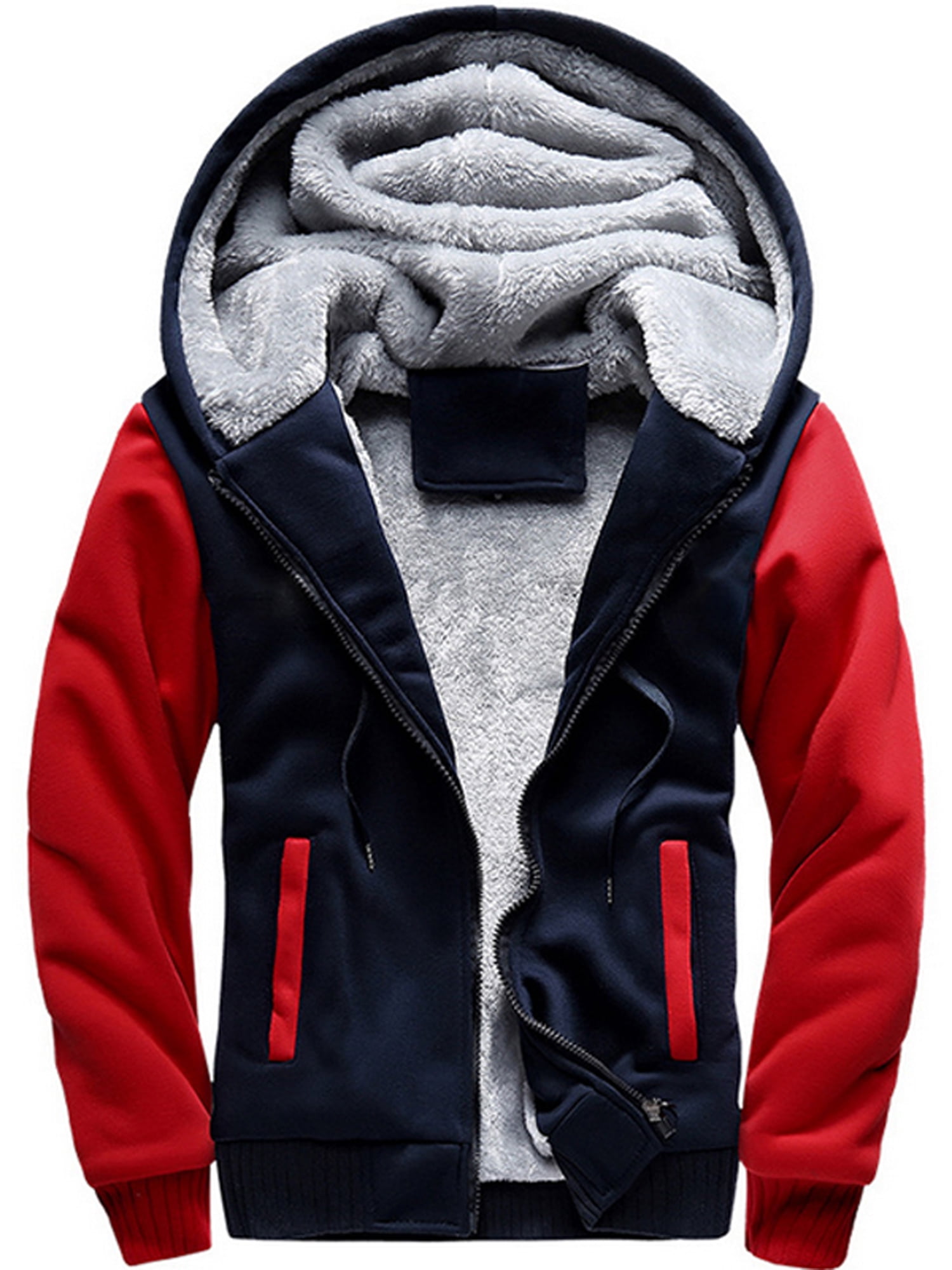 Men's Winter Warm Fleece Lined Hoodie Jacket Long Coat Zip Up Hooded Outerwear