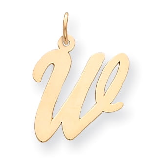 14k Yellow Gold Large Script Initial W Charm Pendant